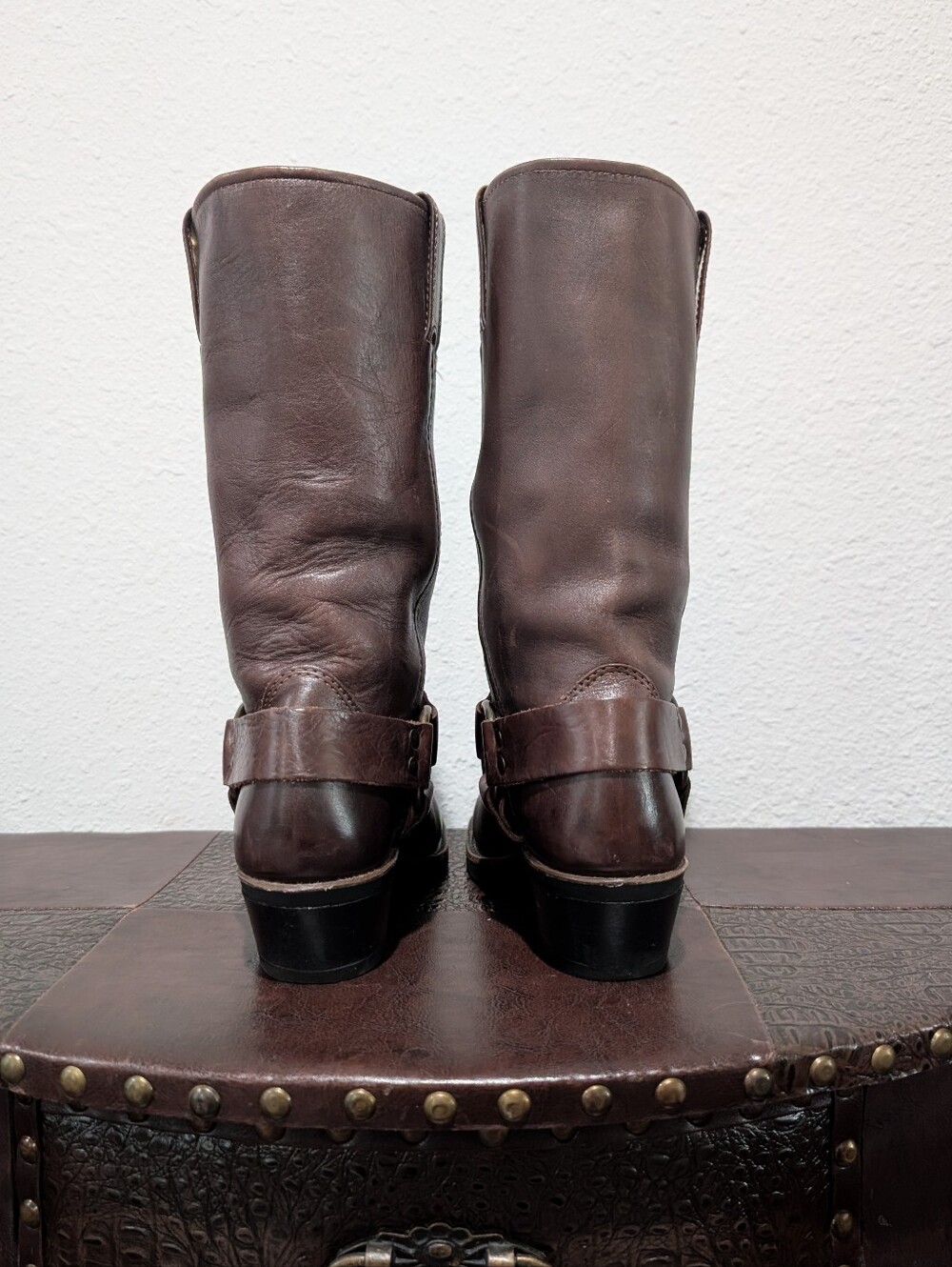 Frye Harness 12R Chocolate Brown Leather Boots Women's Size 6.5 M - Made in USA - Picture 7 of 15